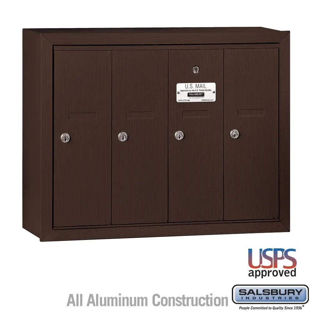 Salsbury Industries 3504ZSP Surface Mounted Vertical Mailbox with Master Commercial Lock, Private Access and 4 Doors, Bronze