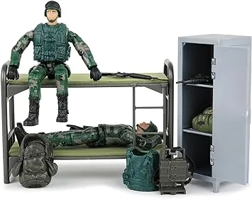 Click N' Play Military Life Living Quarters Bunk Bed 14 Piece Play Set with Accessories.