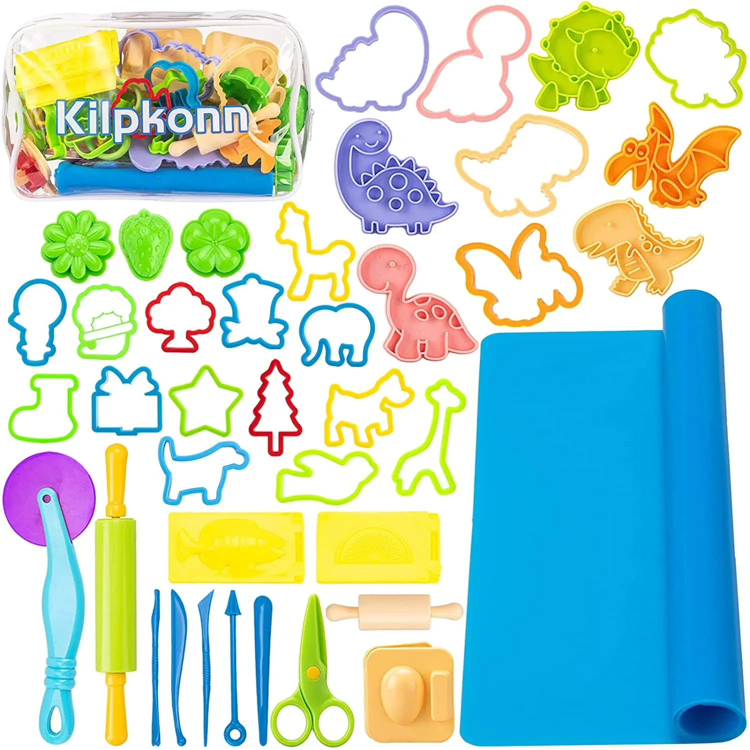 Kilpkonn Play Dough Tools Kit for Kids, 41pcs Dough Accessories Molds, Shape ...