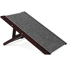 BIRDROCK HOME Rampa ajustable para perros para camas bajas o sofás, solo perros pequeños o gatos, rampas plegables decorativas de madera para perros, alfombra de agarre apta para patas, color expreso, 13 pulgadas