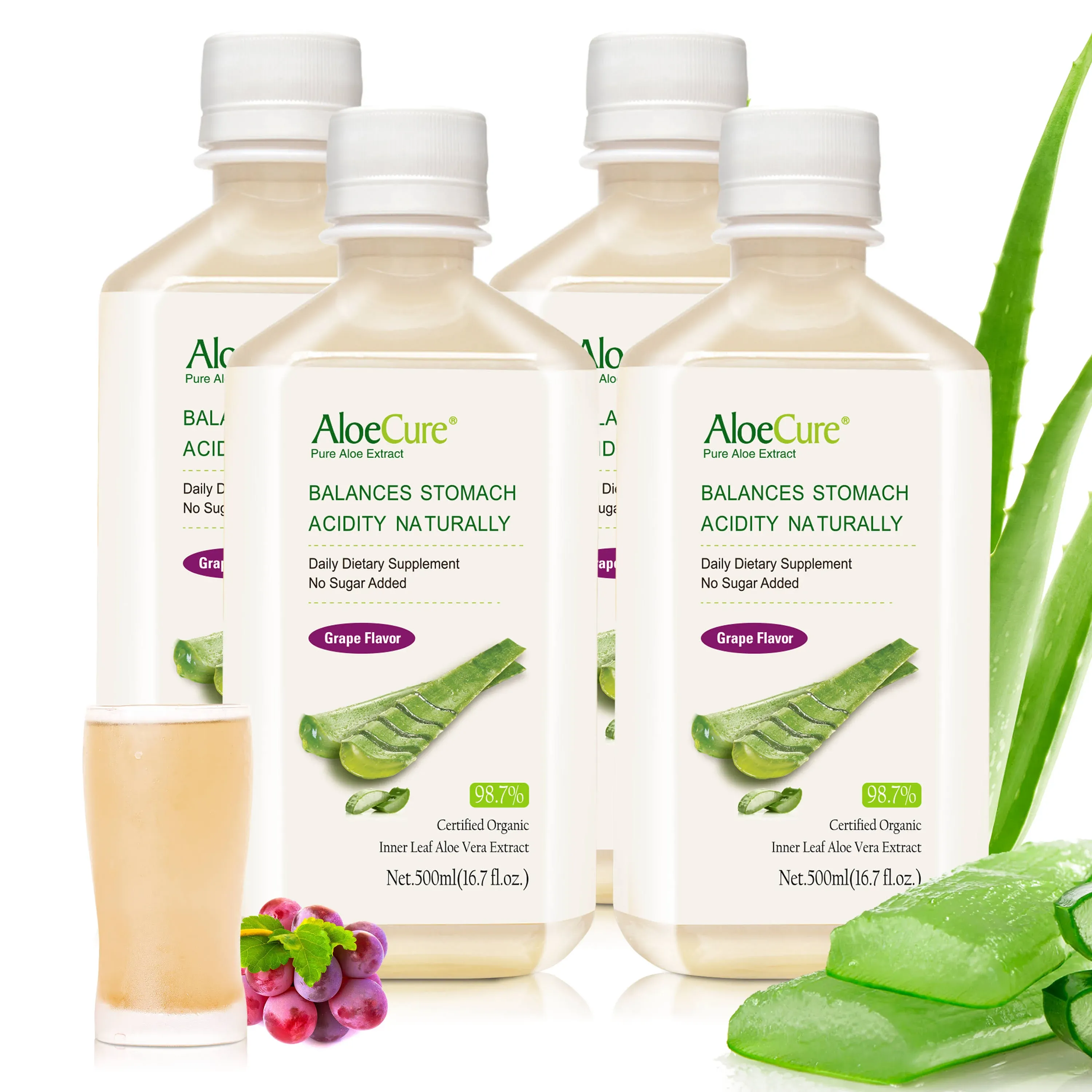 Pure Aloe Vera Juice Grape Flavor by AloeCure 4 Bottles