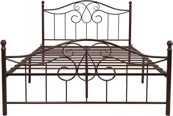 Yalaxon Vintage Sturdy Queen Size Metal Bed Frame With Headboard And