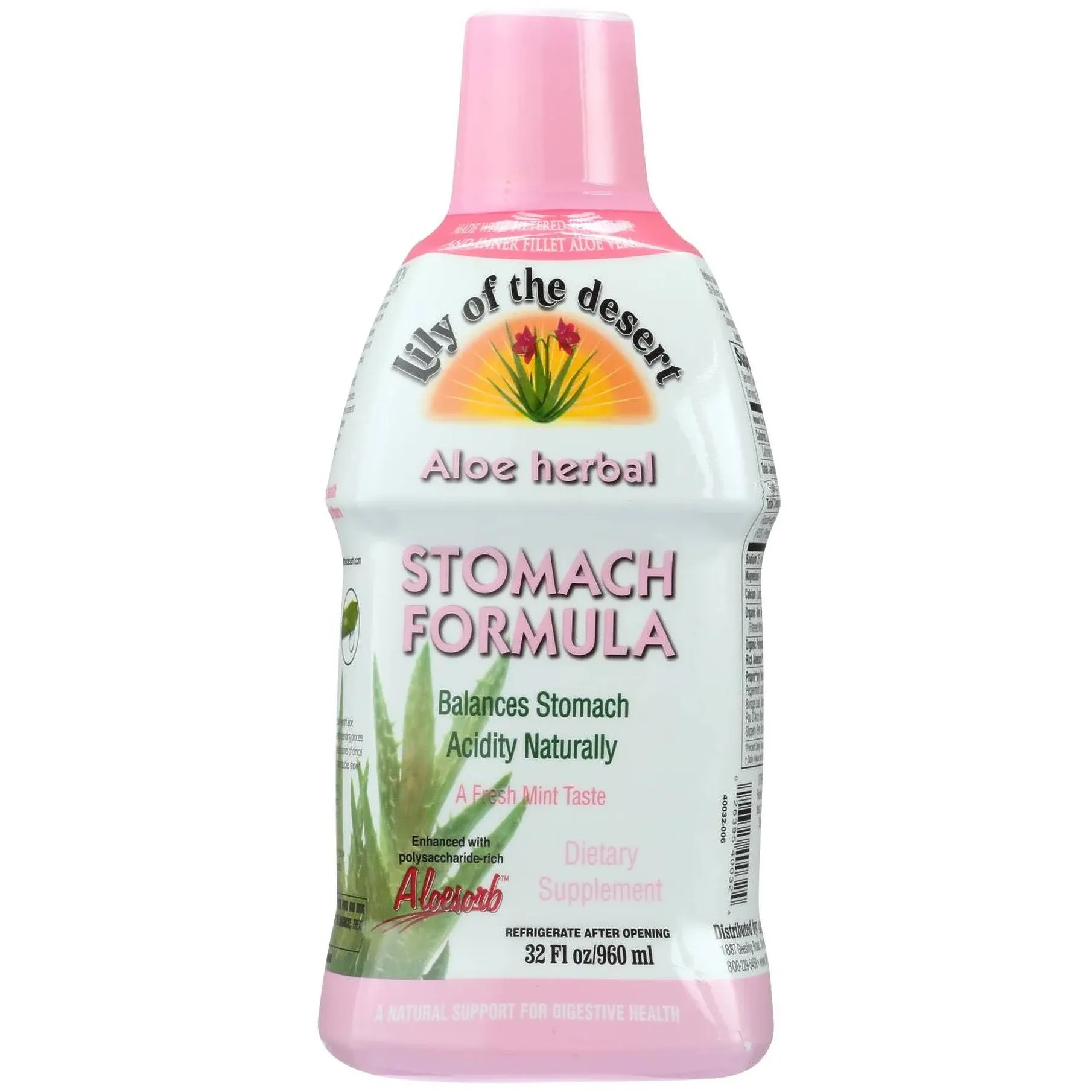 Lily Of The Desert Stomach Formula, Organic Aloe Vera Juice with Slippery Elm, Chamomile, Peppermint, and Ginger for Gut Health, Acid Reflux, Heartburn Relief, 32 Oz (Pack of 2)