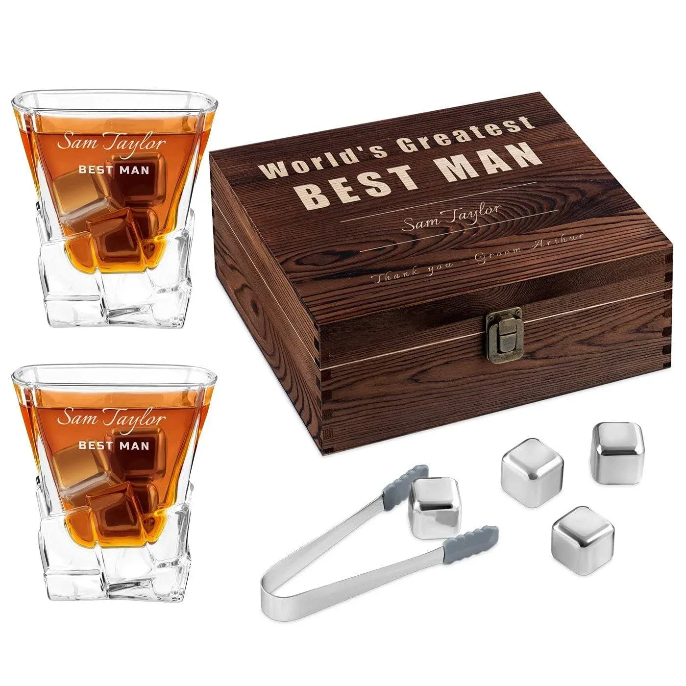 Maverton Whiskey Stones Gift Set - Chilling Rocks and glasses in personalised box - Birthday Gift for man - Whisky Set for connoisseur 