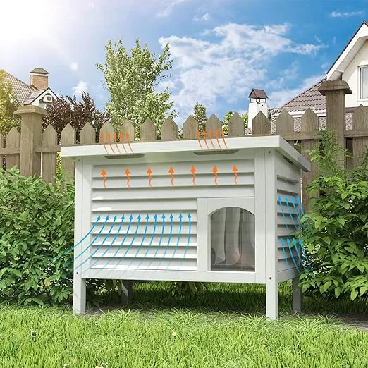 GDLF Outdoor Cat House Solid Wood Feral Cat Shelter with Waterproof Roof & Special Full Ventilation Design Keeps Multiple Cats Cool for Hot Summers 31.9" Lx18.9 Wx23.6 H