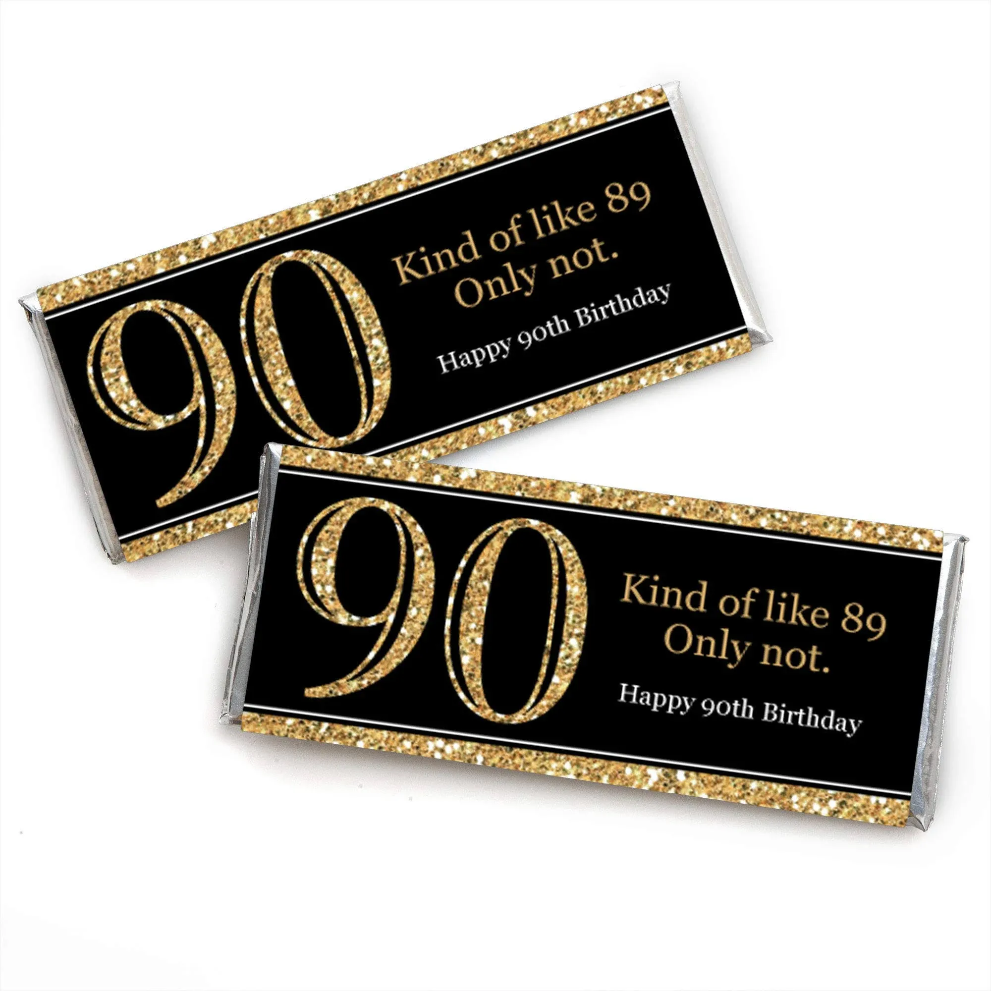 Adult 90th Birthday - Gold - Candy Bar Wrappers Birthday Party Favors - 24 Ct