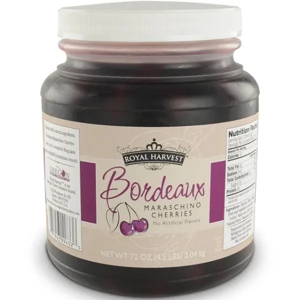 Royal Harvest Bordeaux Maraschino Cherries with Stems 72 Ounce