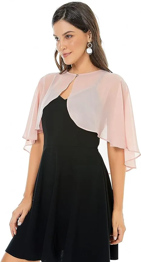 olyrjie Soft Chiffon Shawls Wraps for Evening Dress Wedding Cape Cover Up for Women(Chiffon Blush)