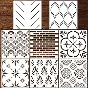 Outus 8 Pieces 12 x 12 Inch Wall Stencils for Painting on Wall Wood Floor Tile Reusable Furniture Stencils Drawing Template Geometric Modern Herringbone Pattern Stencil Home Decor(Classic Style)