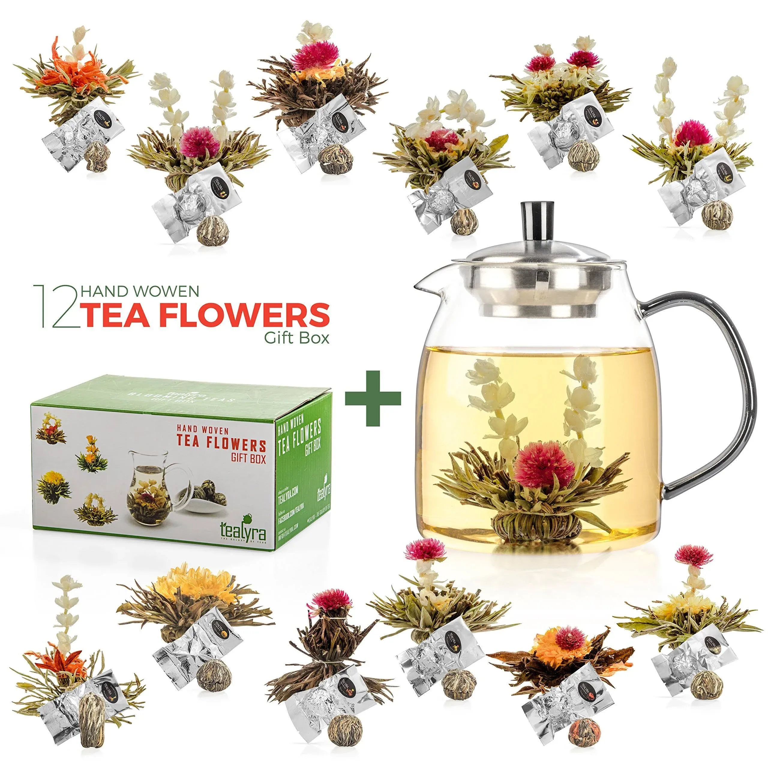 Glass Teapot + 12 Blooming Tea Gift Set