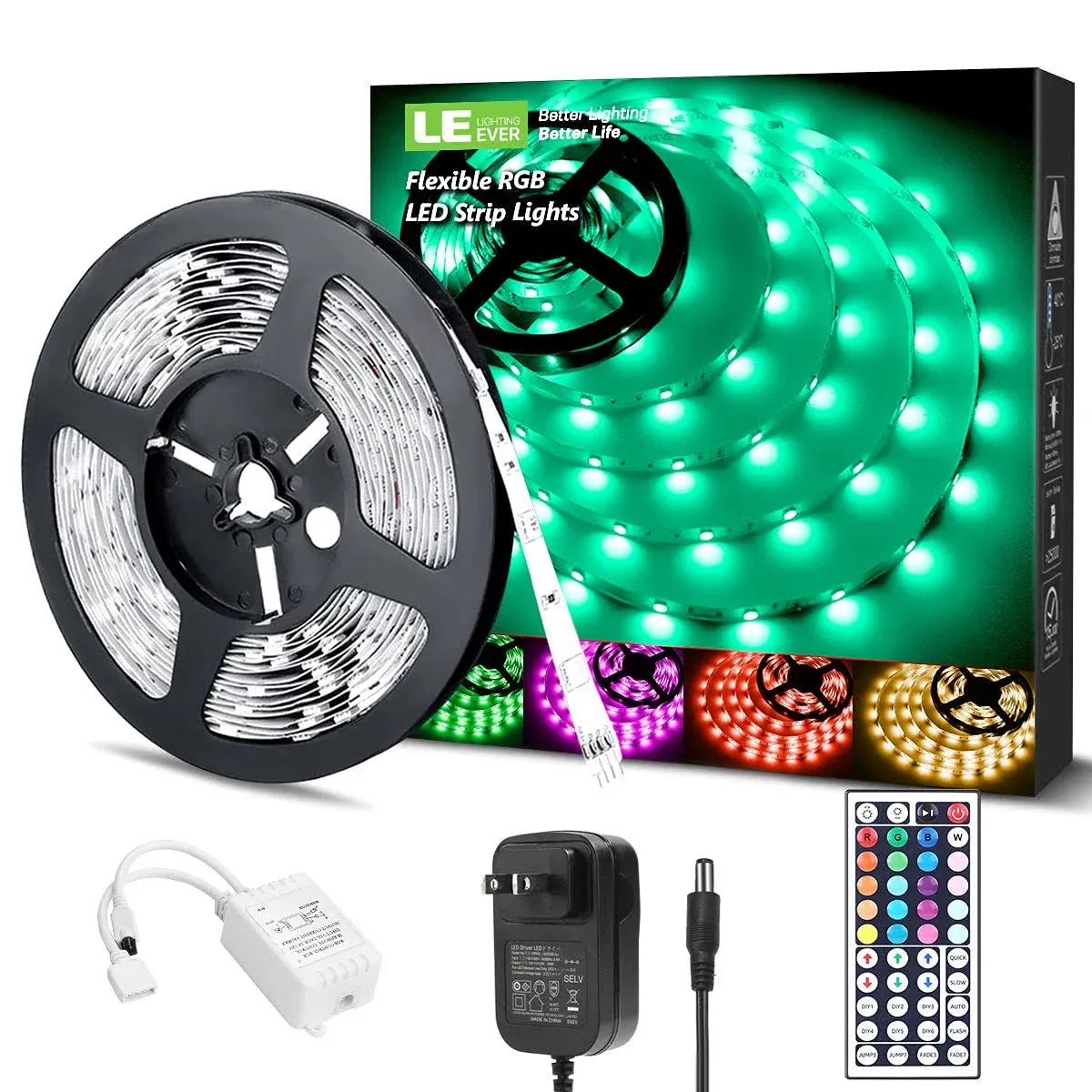 LE LED Strip Lights, RGB 5050 Strips with 16.4 ft, (Red, Green, Blue) 