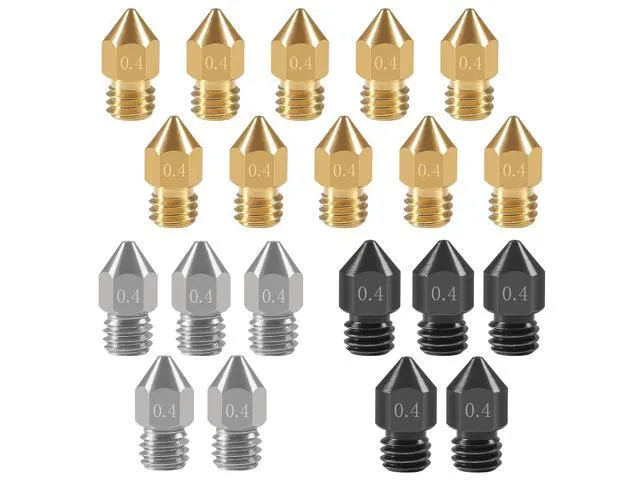 20PCS 3D Printer Hardened Steel +Stainless Steel +Brass Extruder Nozzle MK8 Nozzles 0.4mm, for Creality Ender 3 Ender 3 V2 Ender 3 Pro CR-10.