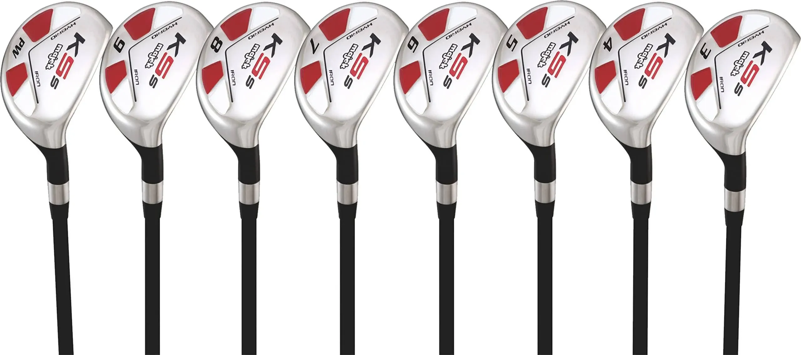 Ensemble complet complet senior masculin Majek Golf All Hybrid, qui comprend : #3, 4, 5, 6, 7, 8, 9, PW Senior Flex Total de 8 nouveaux clubs utilitaires « A » Flex pour droitiers