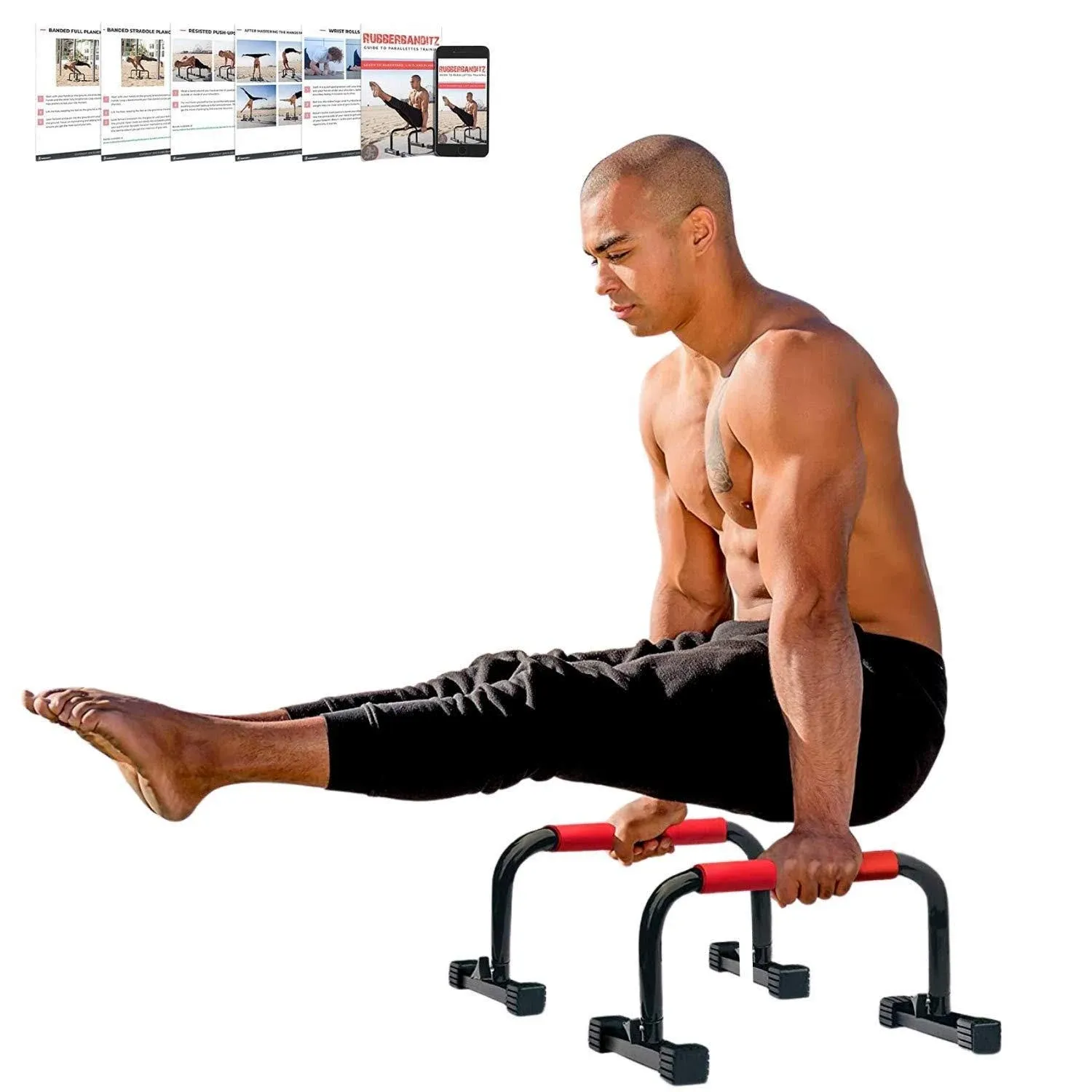 Rubberbanditz Parallette, Parallel Bars & Dip Station | At Home Gym Workout Equipment, L-Sit Bars & Calisthenics Equipment for Home. Perfect for Push Ups, Dips, Handstands & Gymnastics.