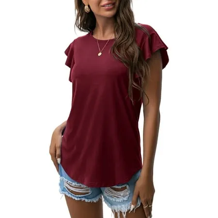 JWD Summer Ruffle Short Sleeve Knit Tunic Tops Shirts Tank Tee Blouse For Women