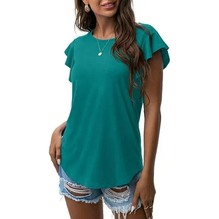 Jwd Summer Ruffle Short Sleeve Knit Tunic Tops Shirts Tank Tee Blouse for Women