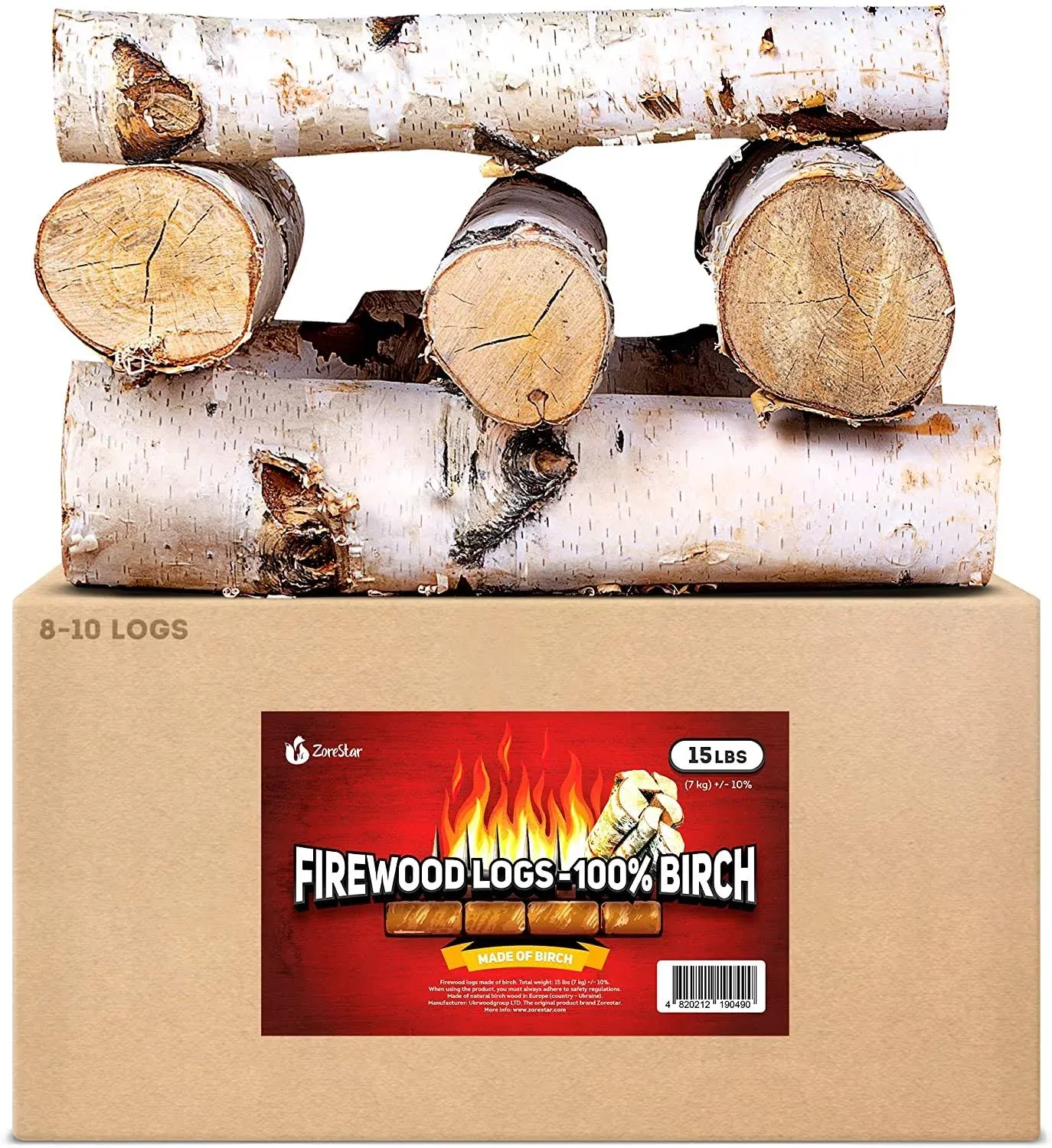 Zorestar Birch logs Firewood 15-20 lbs - Natural Birchwood for Fireplace and Campfire