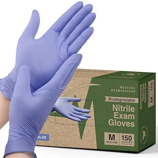 FifthPulse Biodegradable Disposable Nitrile Gloves, 3 Mil Medical Exam Gloves, Medium, Violet Blue, 150/BX