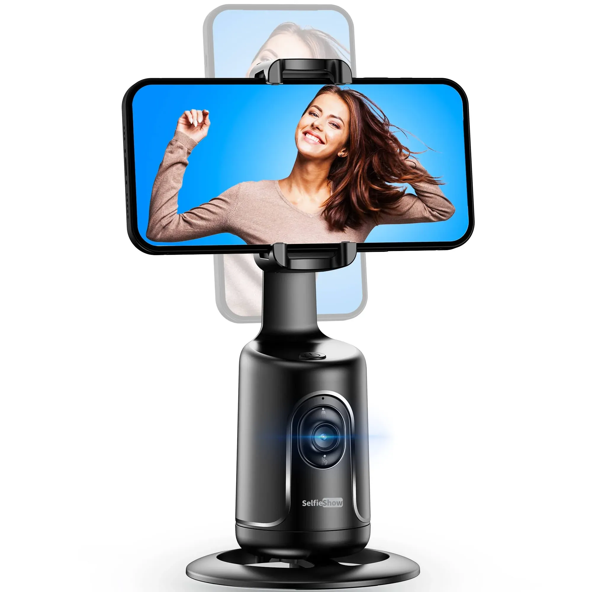 Auto Tracking Phone Holder - Selfie Stick with 360° Rotation, Black