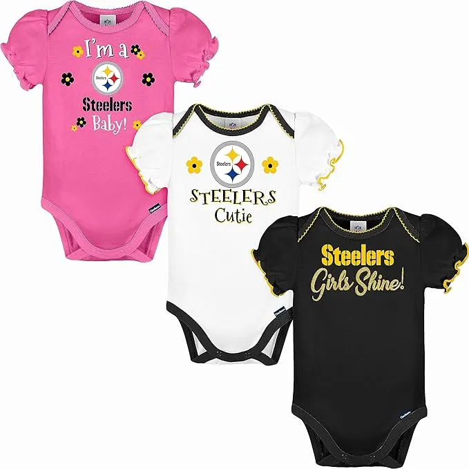 Gerber Baby Girls' NFL Team 3 Pack Short Sleeve Onesie Bodysuit