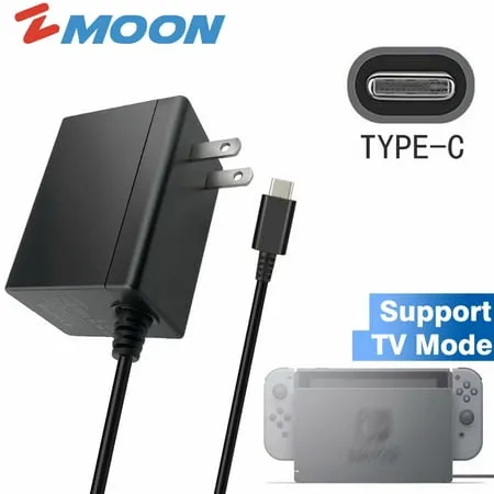 ZMoon INC. NS Switch Charger Compatible with Nintendo Switch/Switch Dock/Pro Controller with 5 Feet Type C Cable Support TV Mode 2.5 Hours Fast Travel Wall Charger 1.5V/2.6A AC Adapter Power Supply