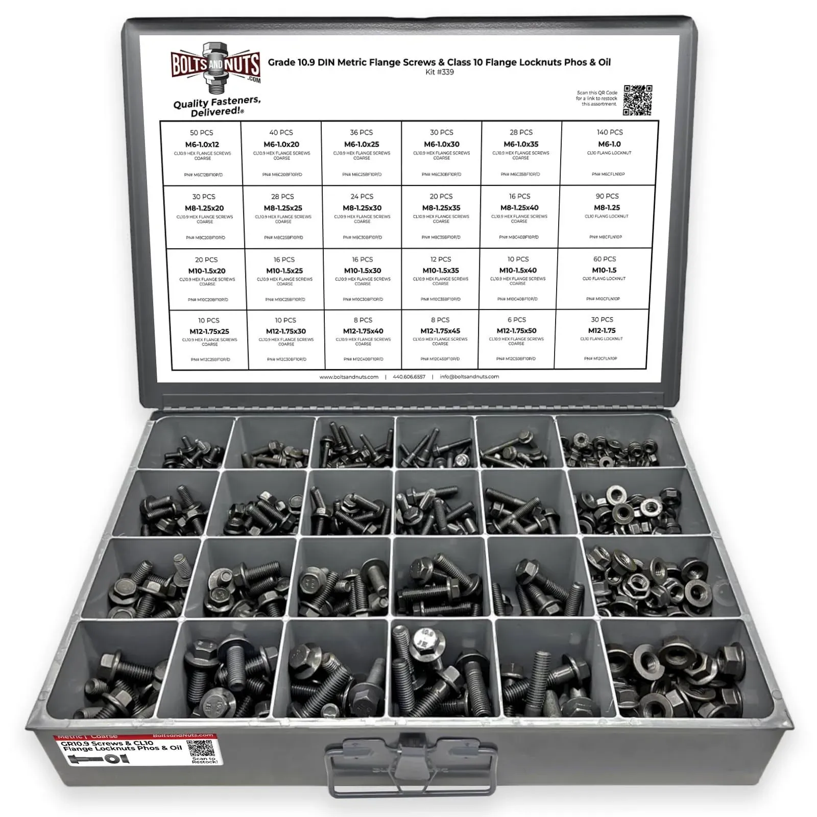 Metric Class 10.9 Flange Screws &amp; Class 10.9 Flange Locknuts - 739 PCS