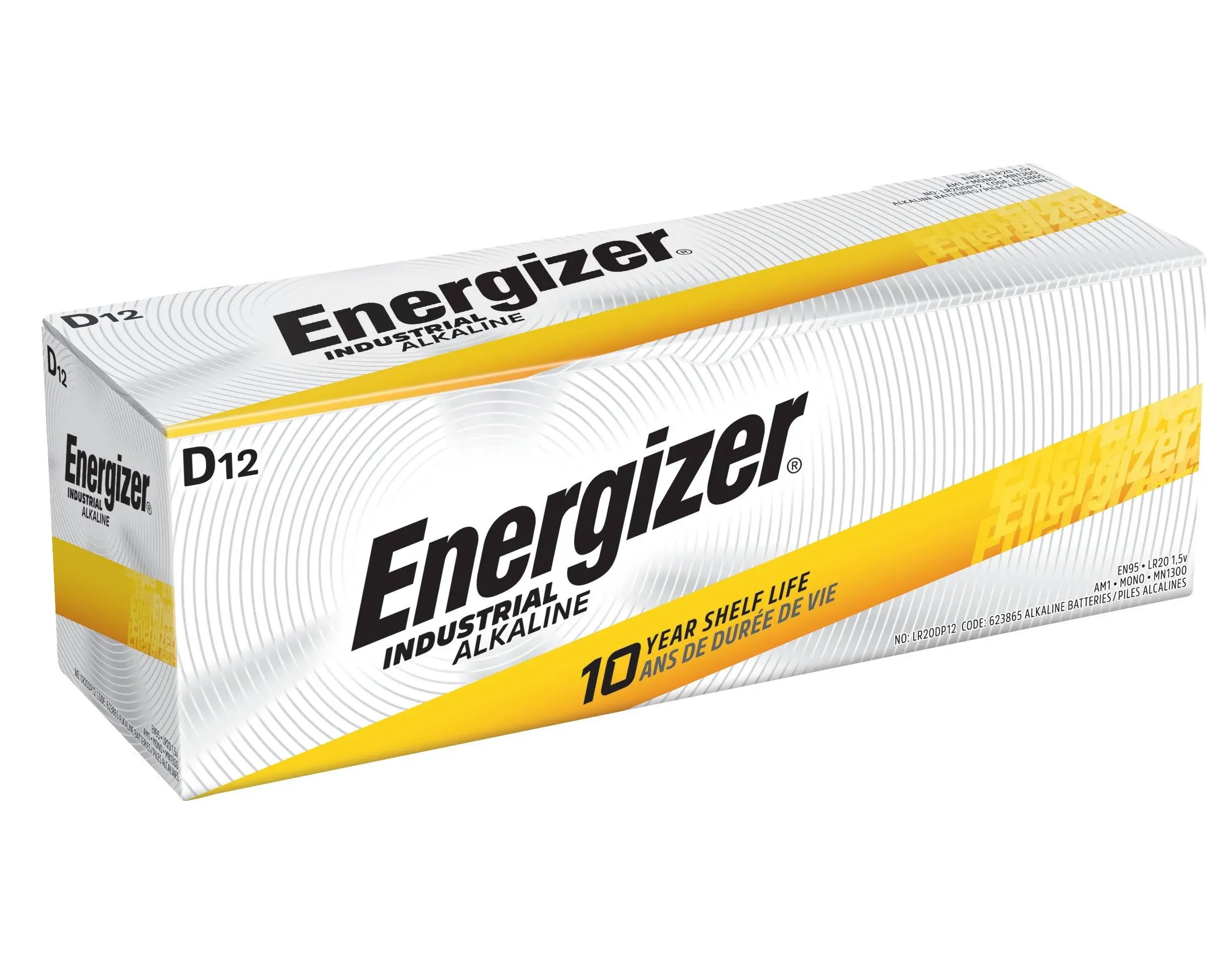 12 Energizer Industrial D Alkaline Batteries (EN95, LR20)