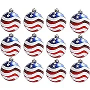 Geek-M 12pcs Stars & Stripes Christmastree Ball Ornaments 80mm Patriotic Ball ...