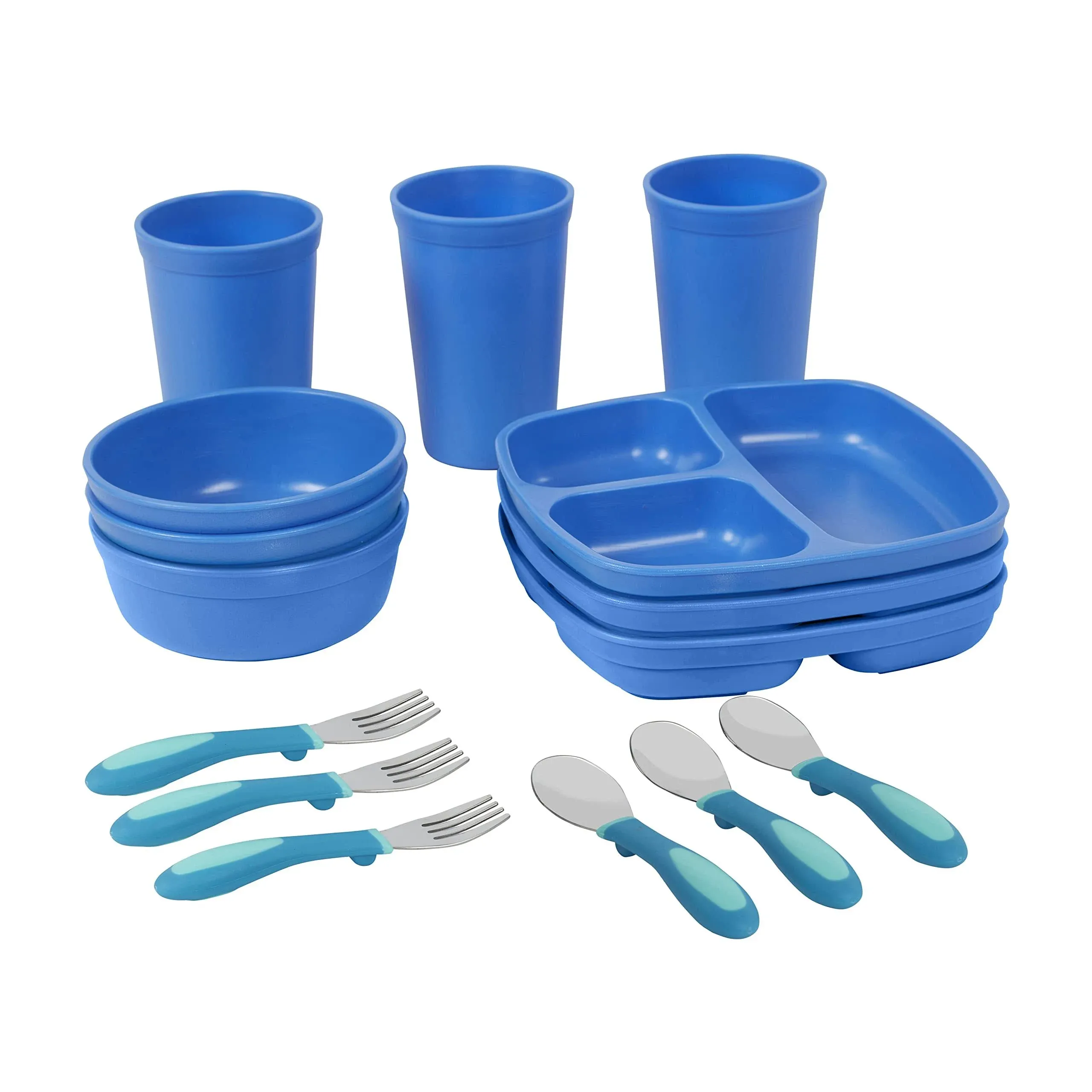 ECR4Kids My First Meal Pal Combo Set, Children's Tableware, Blue, 15-Piece, Medium