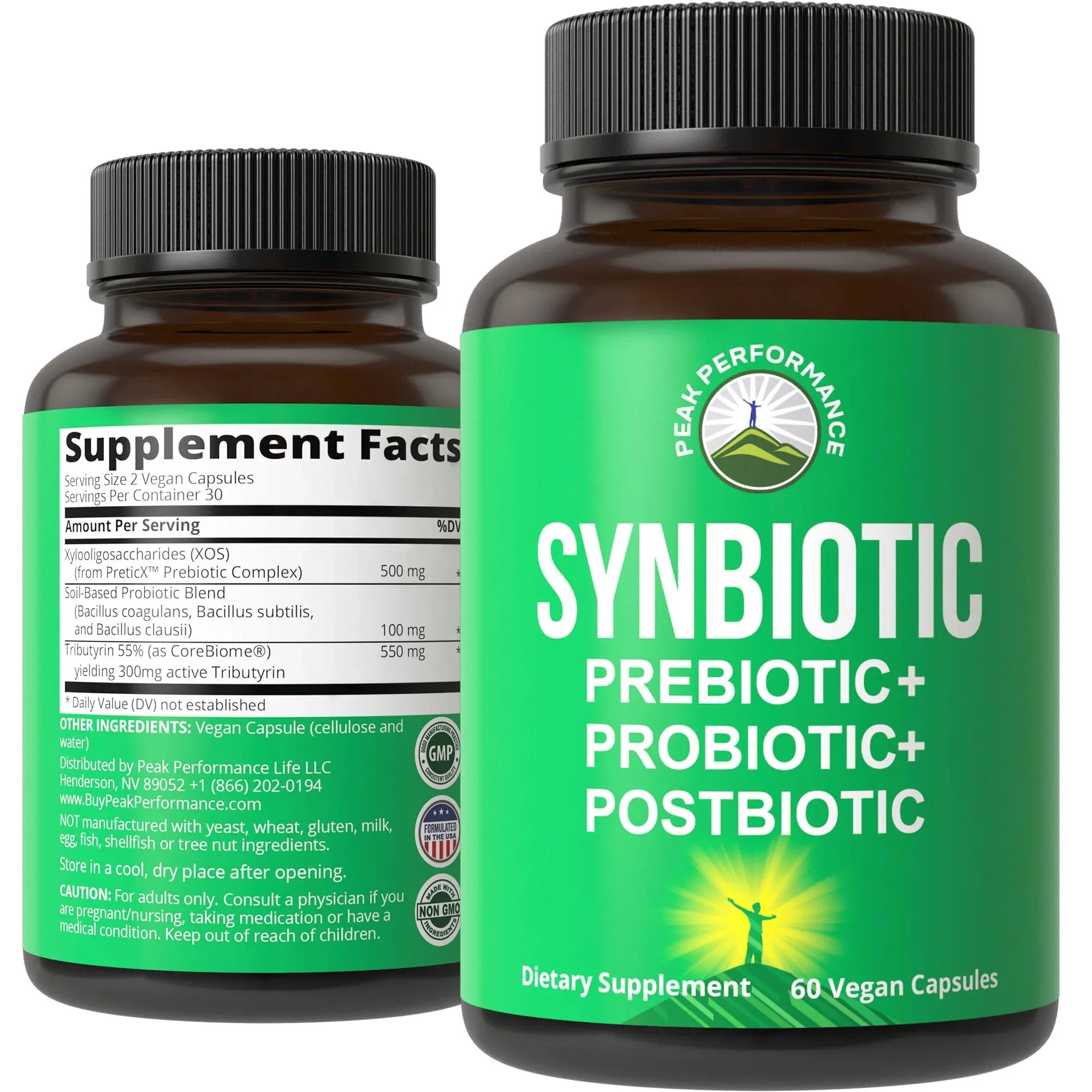 Synbiotic = Prebiotic + Probiotic + Postbiotic 3-in-1 Supplement with Clinically Tested Ingredients. Pre And Probiotics Plus Important Tributyrin Postbiotics For Gut. Vegan Capsules For Women + Men