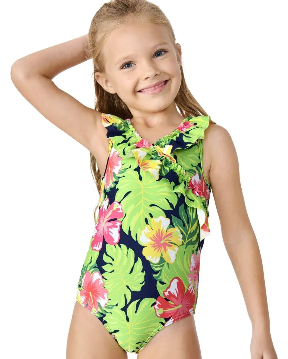 Gymboree Girls Family Matching Tropical Ruffle One Piece Swimsuit - Aloha - tida