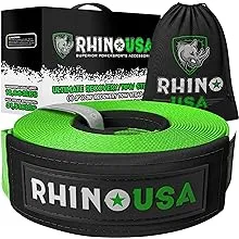 Rhino USA Tree Saver Tow Strap (10' x 4") - Lab Tested 40,320lb Break Strength - Heavy Duty Draw String Included - Triple Reinforced Loop Straps - Emergency Off Road Recovery Rope