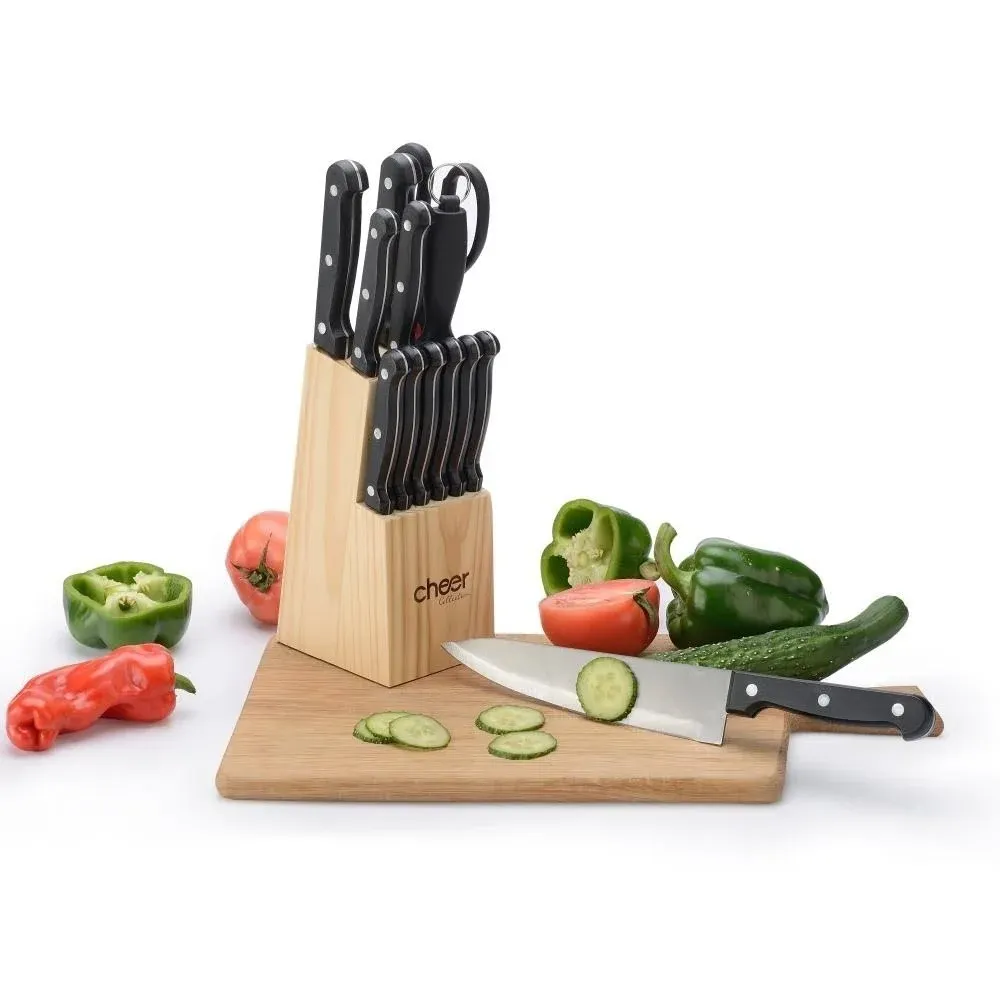 Cheer Collection 13-Piece Stainless Steel Knife Set with Wooden Block