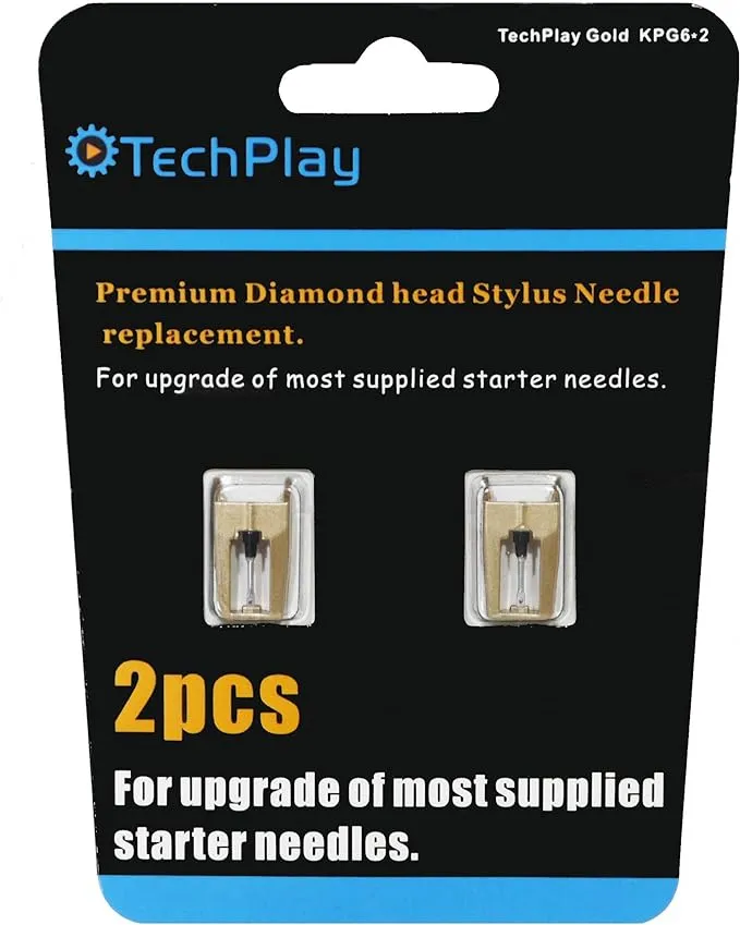 TechPlay KPG6 Gold Record Player Needle Stylus for Jensen Turntable Model 2 PACK