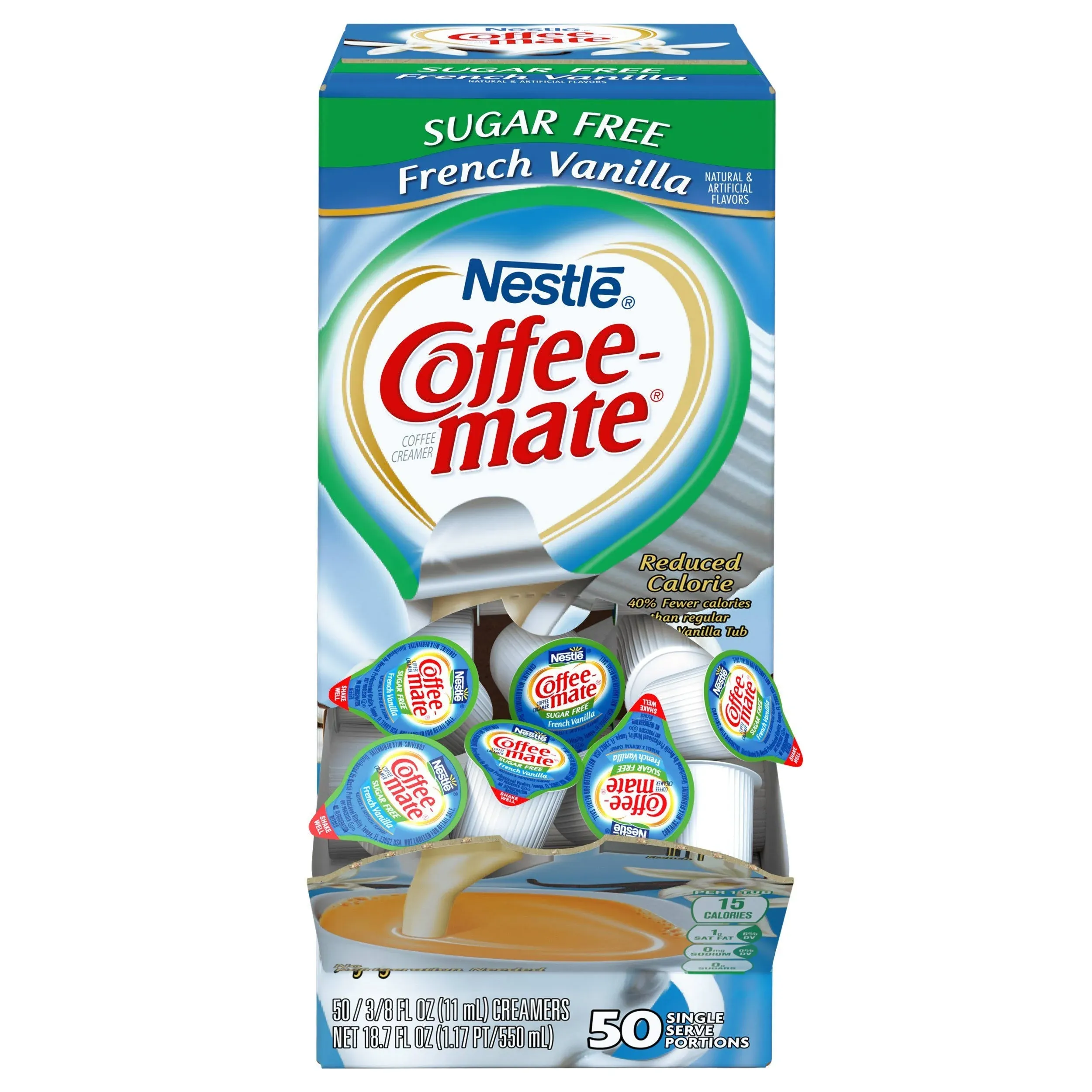 Nestle Coffee-Mate Coffee Creamer, Sugar Free French Vanilla, Liquid Creamer Singles, Pack of 50