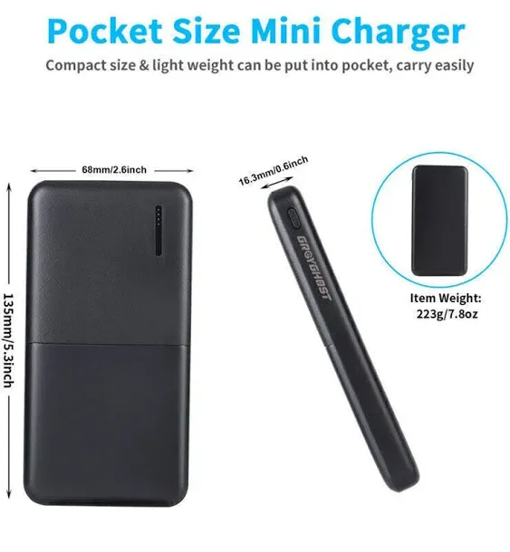  10000mah Power Bank Type-C Micro Input Dual USB Portable Charger Fast Charging