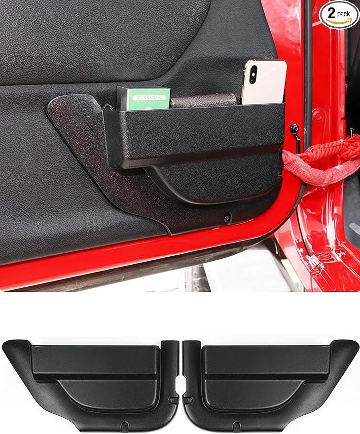 Savadicar DP4 Front Door Storage Pockets Without Cup Holder, Door Side Insert Box Organizer for 2011-2018 Jeep Wrangler JK JKU 2/4 Door, Interior Expansion Accessories, Patented Design, Black, 2 PCS