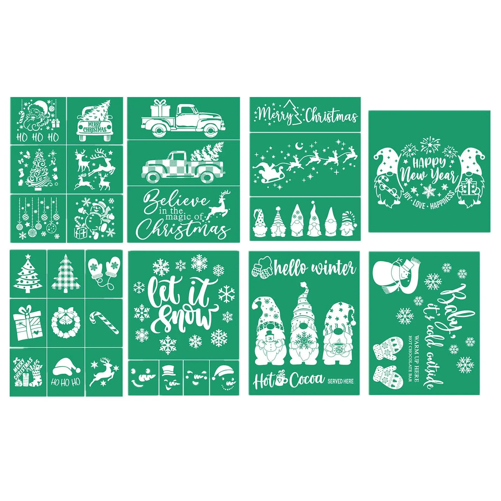 JAJADO Self-Adhesive Silk Screen Stencil Christmas Theme Stencils 8 Pcs, Screen Print Transfers Snowflakes Mesh Stencil Painting on Wood, Fabric, Wall, Furniture, Xmas Winter Holiday Decor New Year