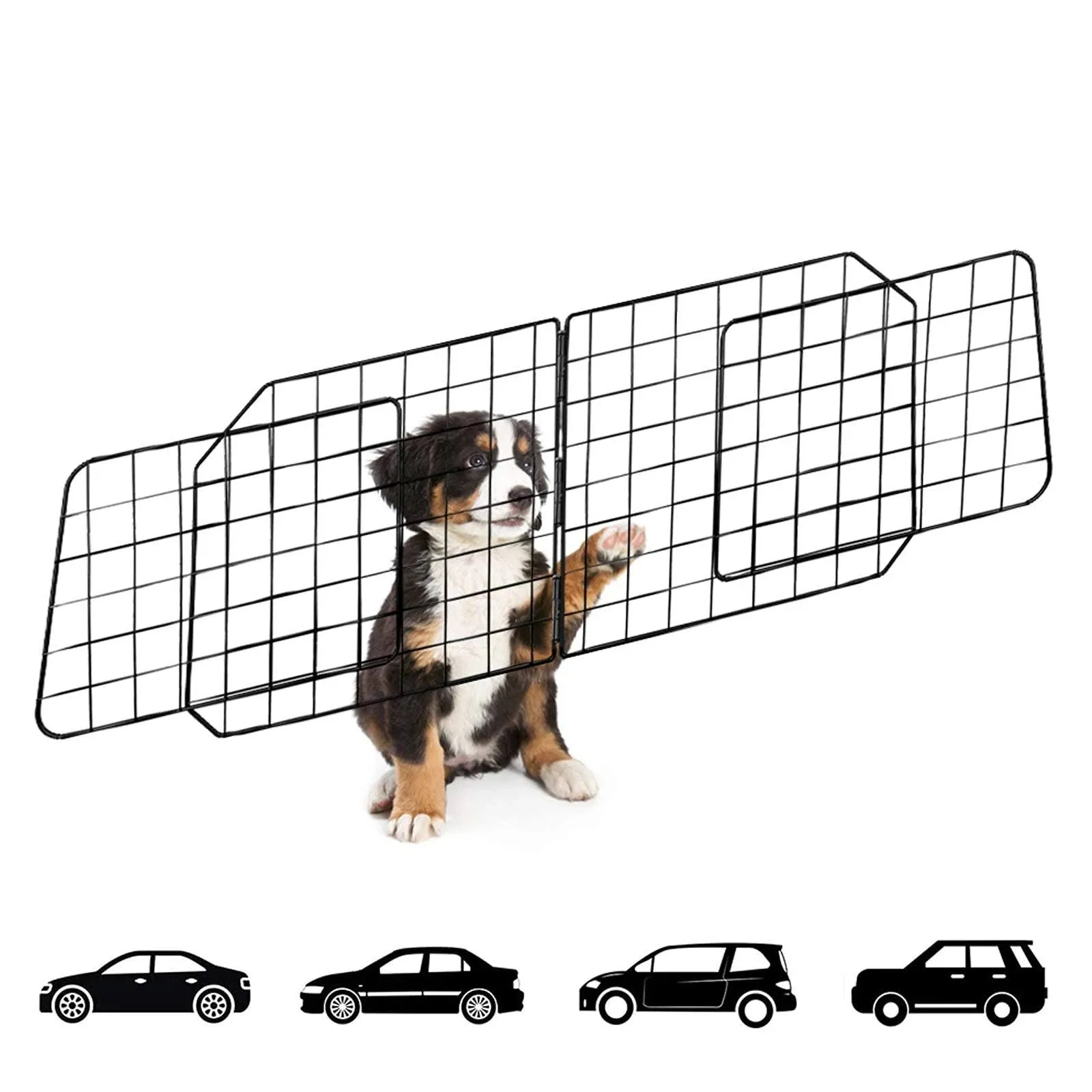 Urban Deco Dog Car Barriers—Heavy Duty Adjustable Wire Pet Cars Barrier with Front Seat Mesh in Black—Safety Travel Dividers Fence for Vehicles, SUV, Cars