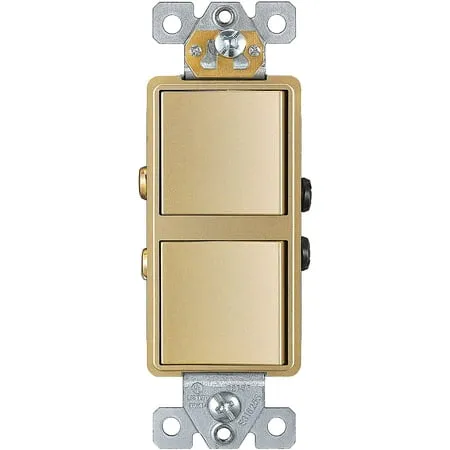 ENERLITES Double Paddle Rocker Decorator Switch, Ground Terminal, Clamp-Type Back Insert Wiring, Copper Wires Only, Single Pole, Residential/Commercial Grade, 15A 120-277VAC, 62834-GD, Gold