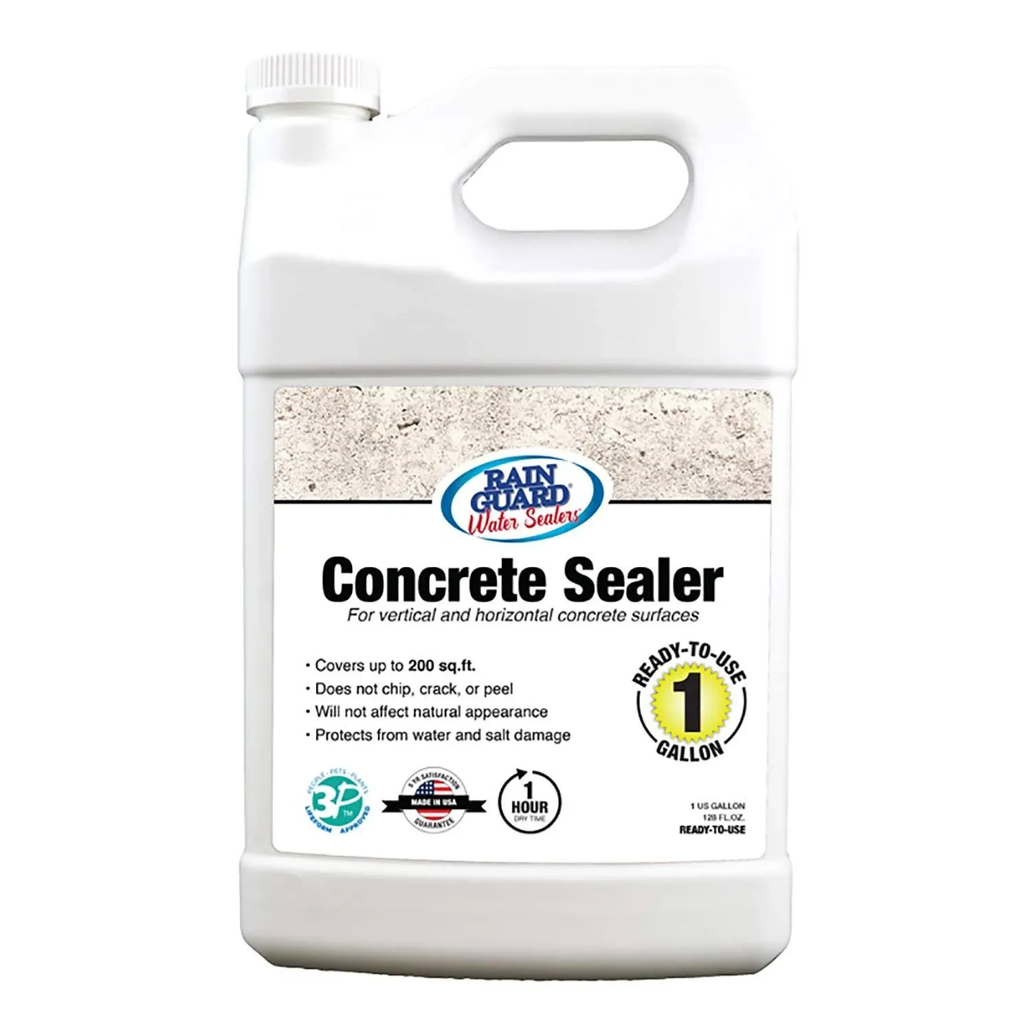 Rainguard Water Sealers Concrete Sealer Clear, Natural Super Flat Transparent Water-based Mildew Resistant Mold Resistant Sealer (1-Gallon)