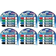 Expo 80174 Low Odor Chisel Point Dry Erase Marker Pack, Designed for Whiteboards, Glass and Most Non-Porous Surfaces, 4 Assorted Color Markers, Pack of 6 Blisters