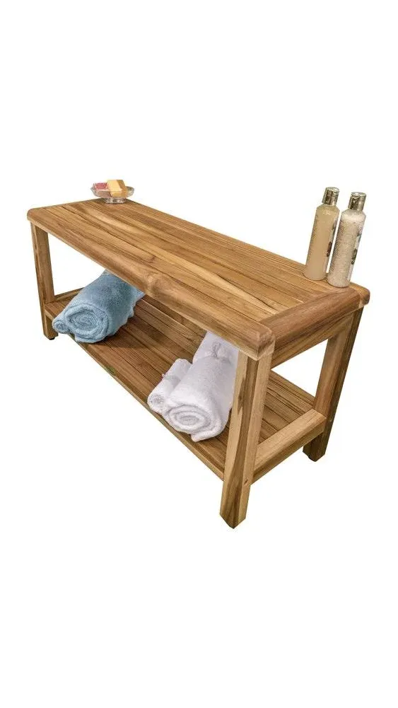 EcoDecors Eleganto 35" Teak Shower Bench Shelf Teak Shower Stool Teak Shower Seat