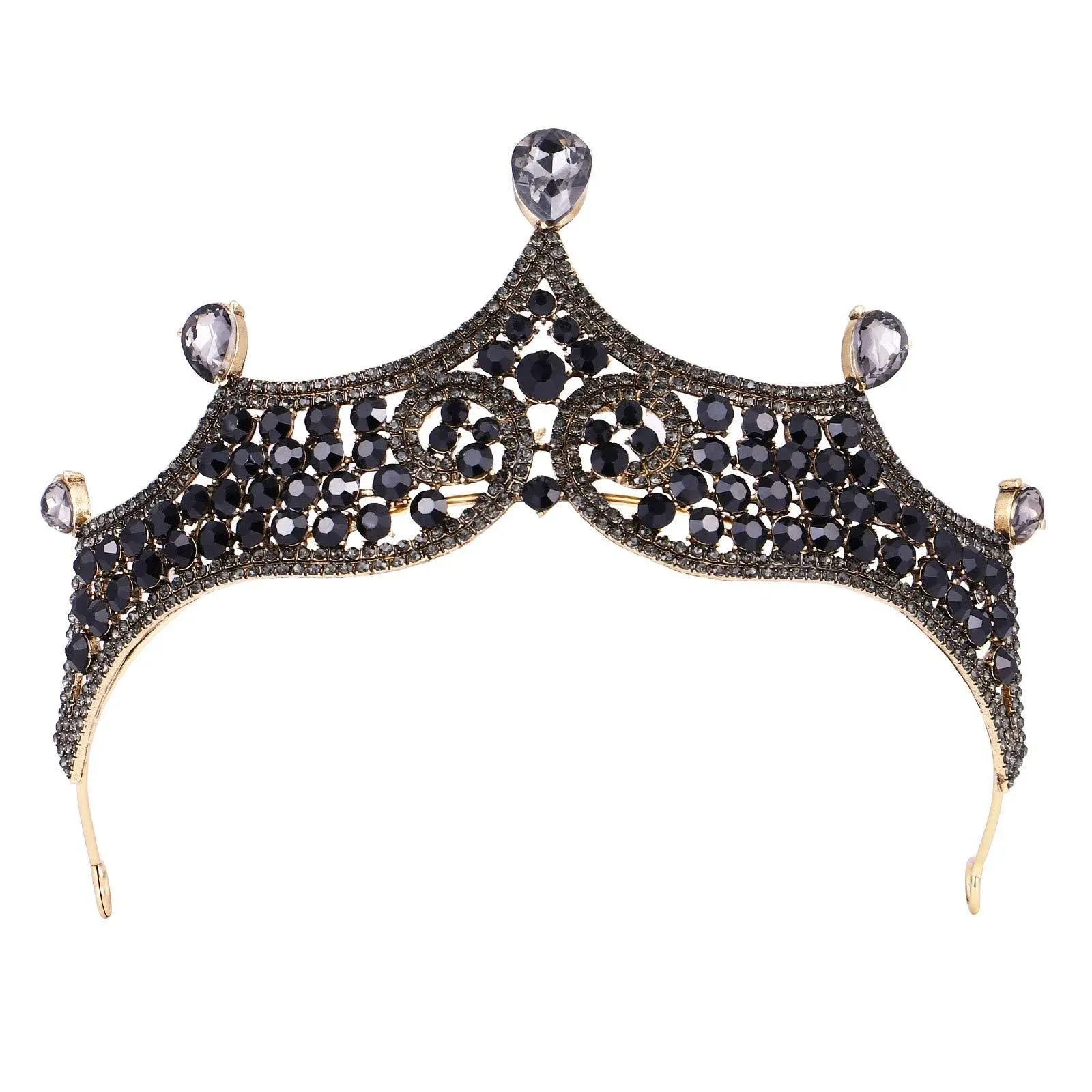 Lurrose Vintage Baroque Crown Halloween Black Tiara and Crown Bridal Crown Lu...