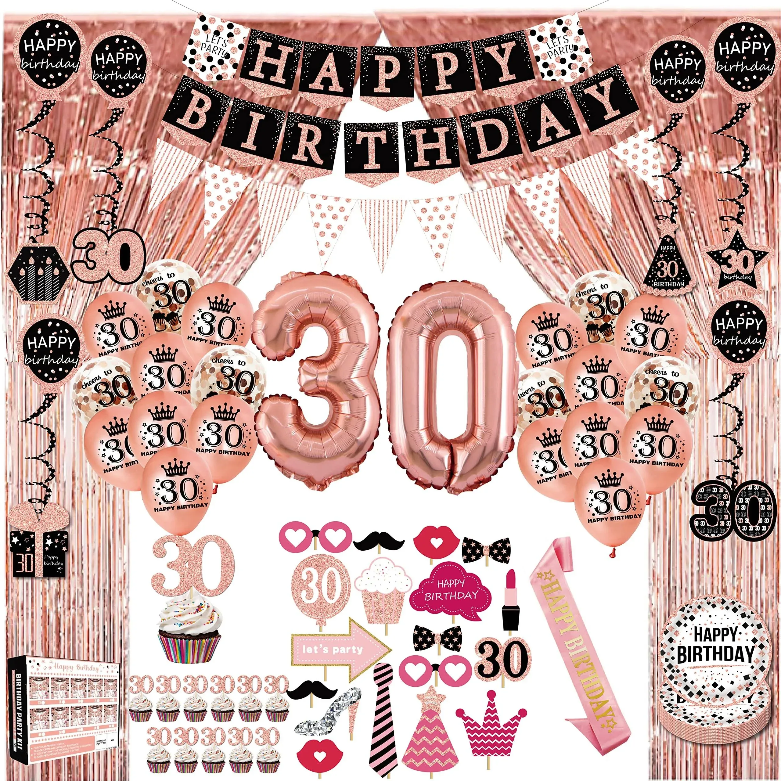 30Th Birthday Decorations for Her - (76Pack) Rose Gold Party Banner, Pennant, Ha