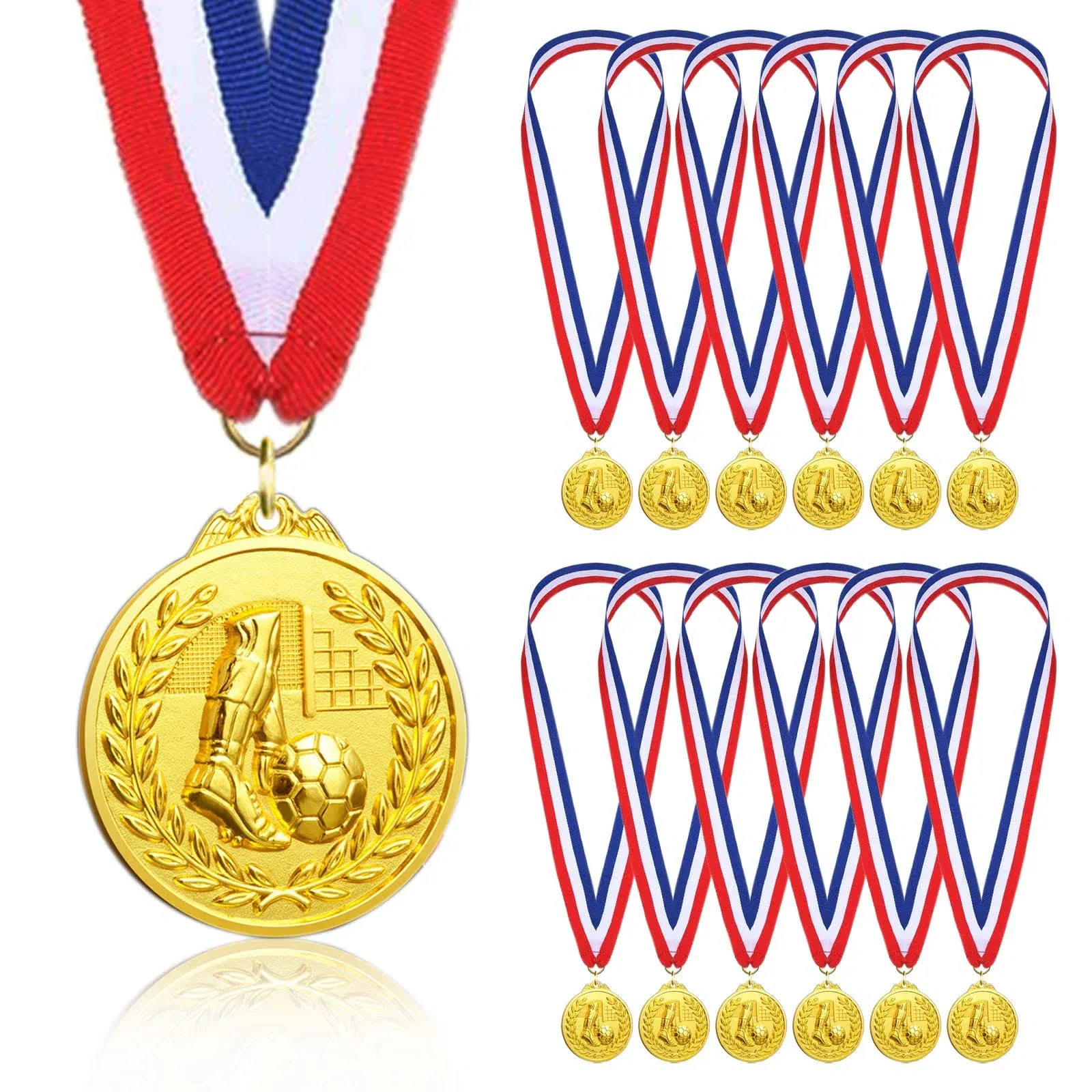 Soccer Medals for Kids, 12 Pack Medal for Awards, Olympic Style Gold Metal Me...