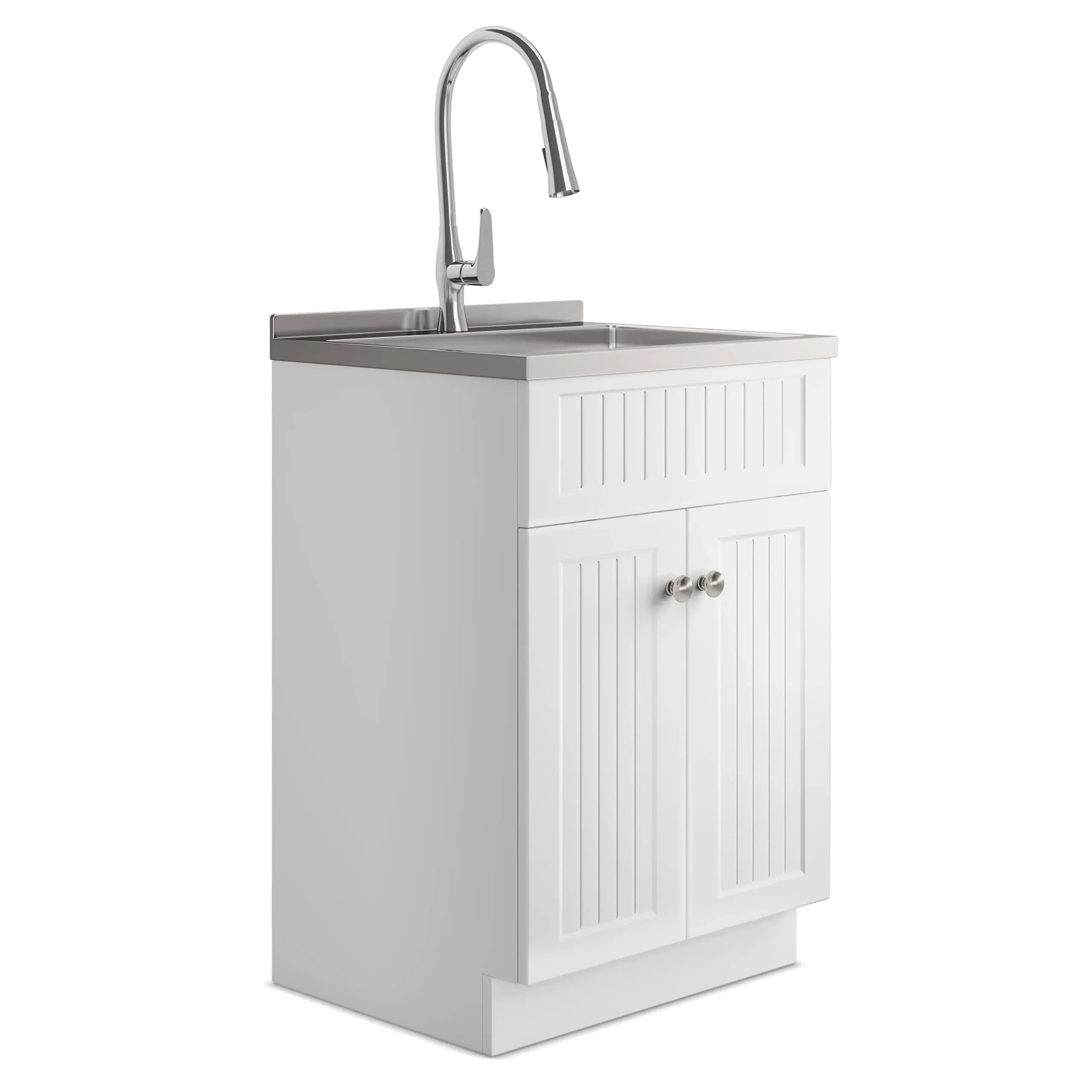 Simpli Home Murphy Transitional 24 inch Laundry Cabinet with Faucet and Stainless ...