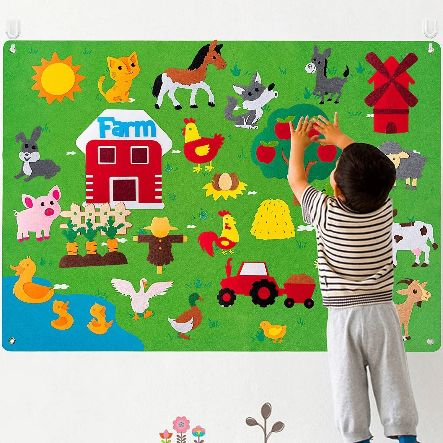 WATINC Farm Animals Felt Story Board Set 3.5ft 38pcs Preschool Farmhouse Themed ...