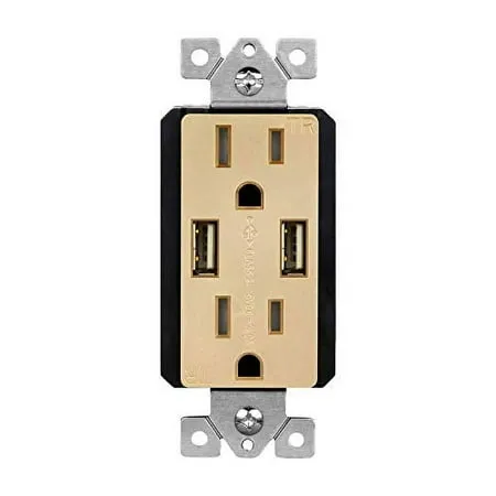 TOPGREENER High Speed USB Wall Outlet, 15A Tamper-Resistant Receptacles, Compatible with iPhone, Samsung Galaxy, LG, HTC & Other Smartphones, UL Listed, TU2154A-GD, Gold