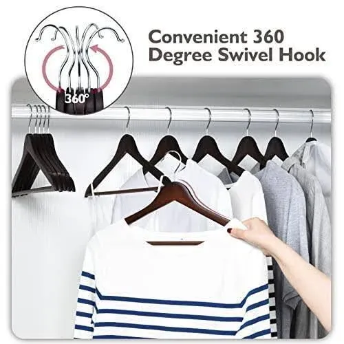 Edergoo Wooden Hangers 30 Pack, Slim Hangers Wood with Non Slip Pants Bar,